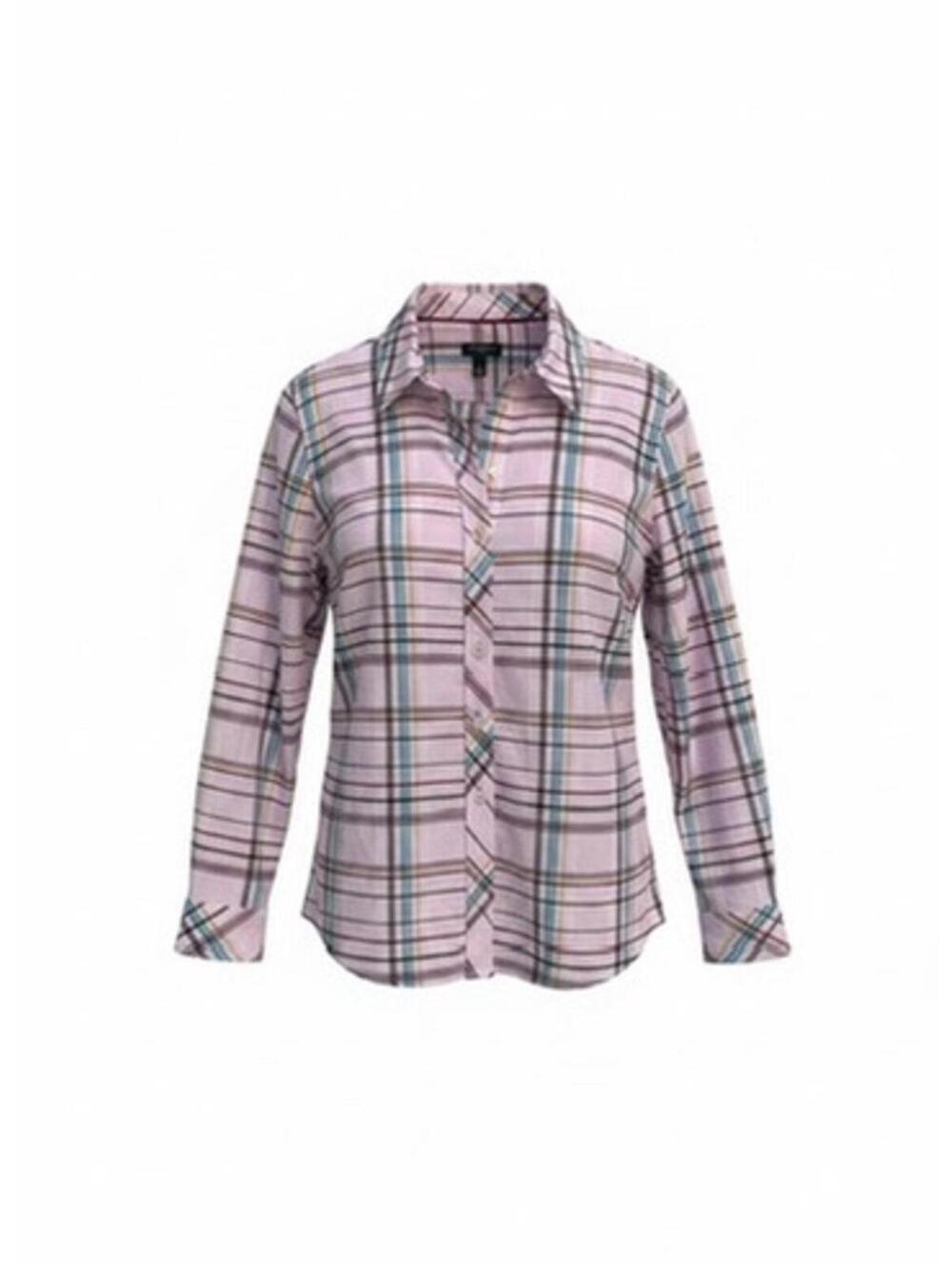 Talbots Womans Size Petite Pink Plaid Long Sleeve Blouse Shirt Top